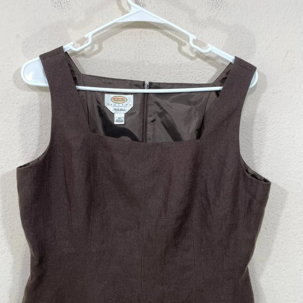 Talbots Irish Linen Dress Size 10 Brown Sleeveless Fully Lined Fit Flare Vintage